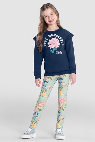 Conjunto infantil menina floral com glitter Brandili - 10