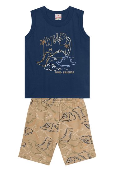 Conjunto infantil menino de dinossauros em puff Brandili - 1