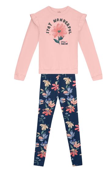 Conjunto infantil menina floral com glitter Brandili - 10