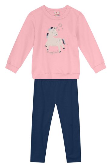 Conjunto infantil menina bordado de unicórnio Brandili - 1