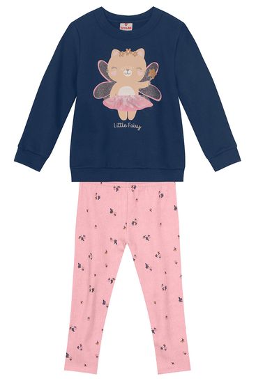 Conjunto infantil menina floral de ursinho brilhante Brandili - 1