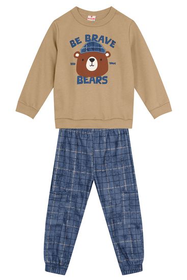 Conjunto infantil menina quadriculado de dinossauro Brandili - 1