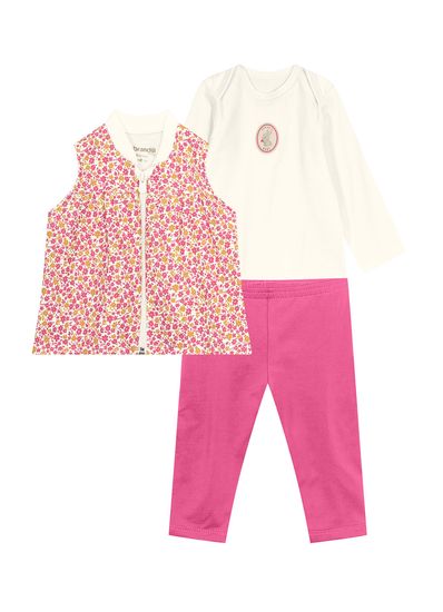 Conjunto bebê menina floral de coelhinho Brandili Baby - G
