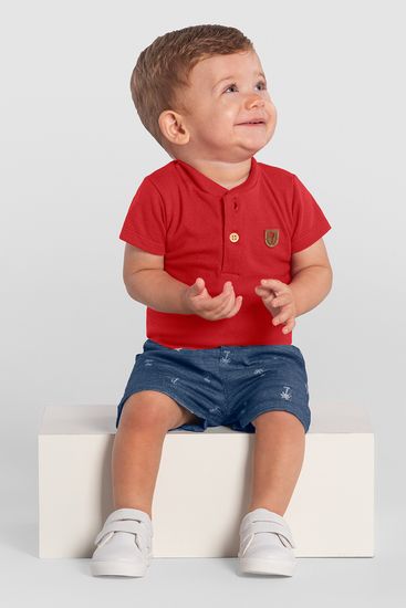 Body bebê menino em piquet comfort Mundi - G