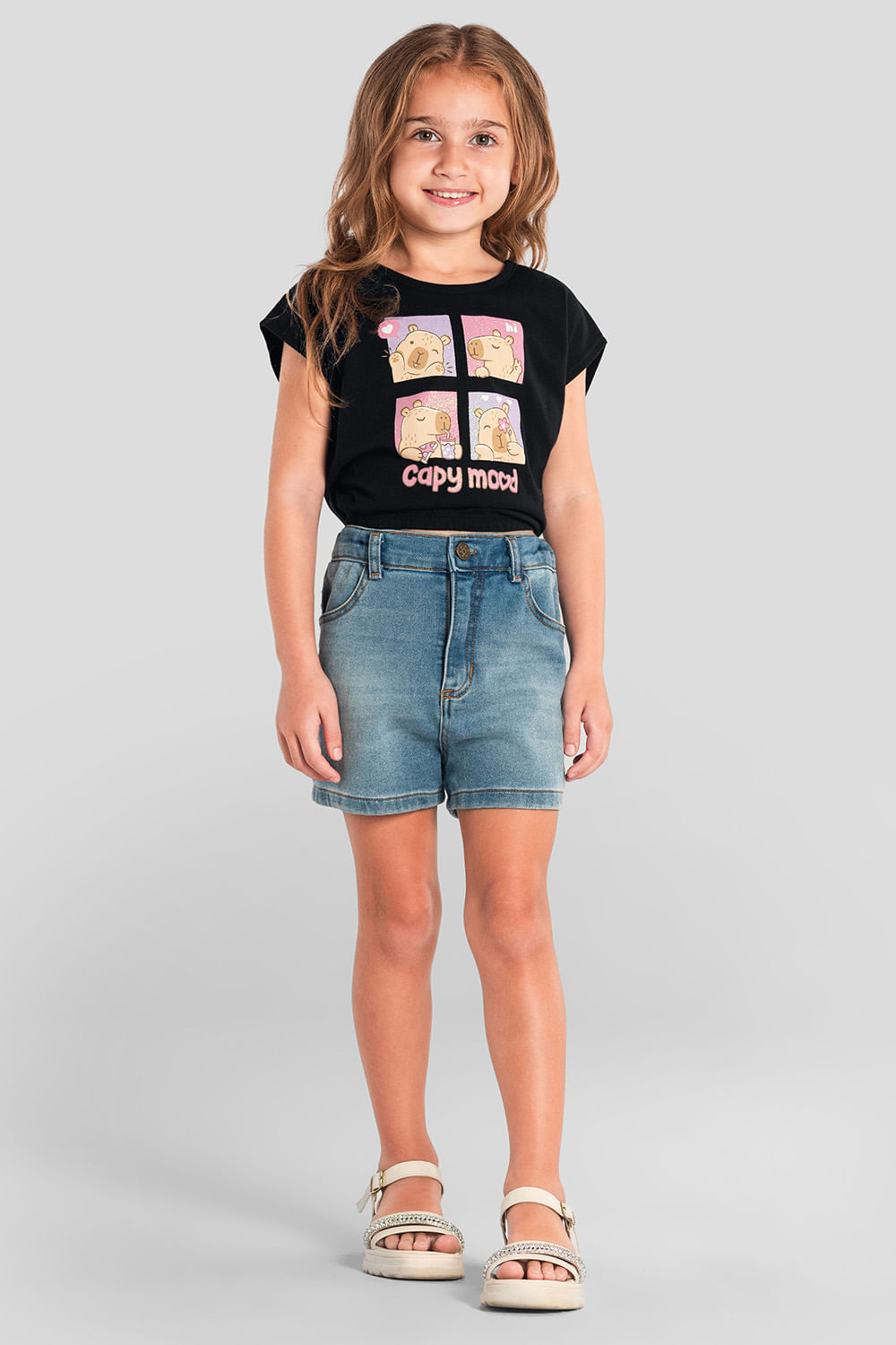 Blusa infantil menina de capivara com glitter Brandili
