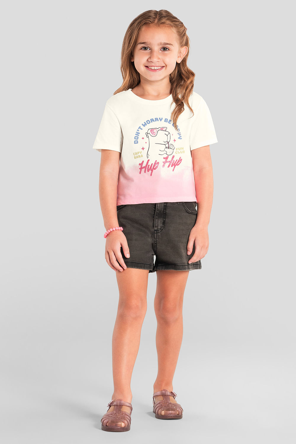 Blusa infantil menina brilhante de capivara Brandili