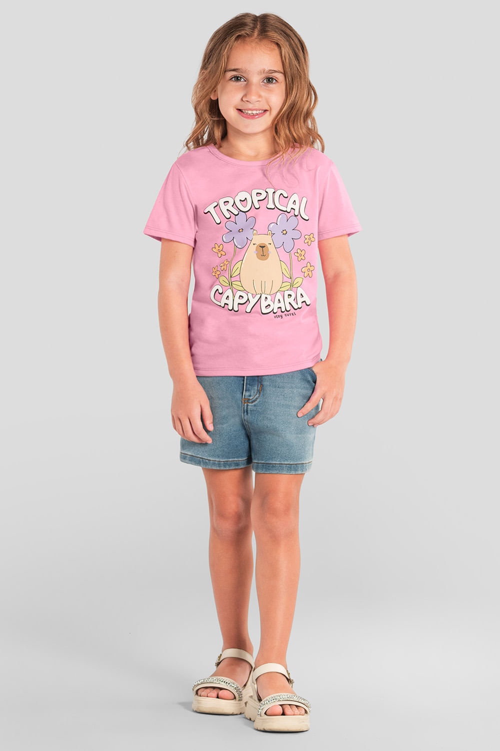 Blusa infantil menina florida de capivara em puff Brandili