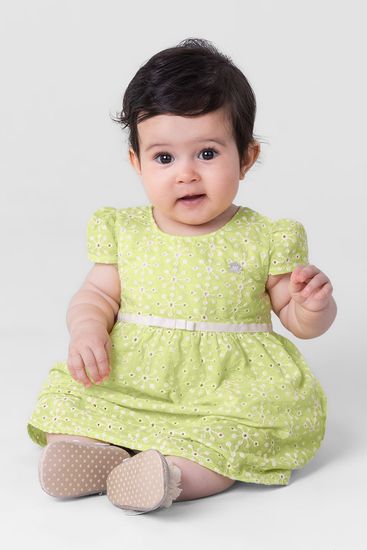 Vestido Em Tecido Laise Infantil Menina Mundi Vestido em tecido laise bebê menina Mundi - P