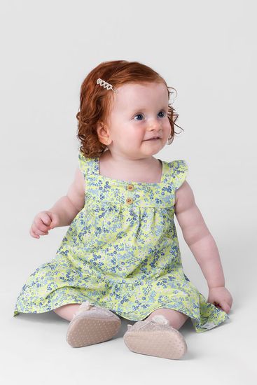 Vestido Em Cotton Infantil Menina Estampado Mundi Vestido em cotton bebê menina estampado Mundi - G