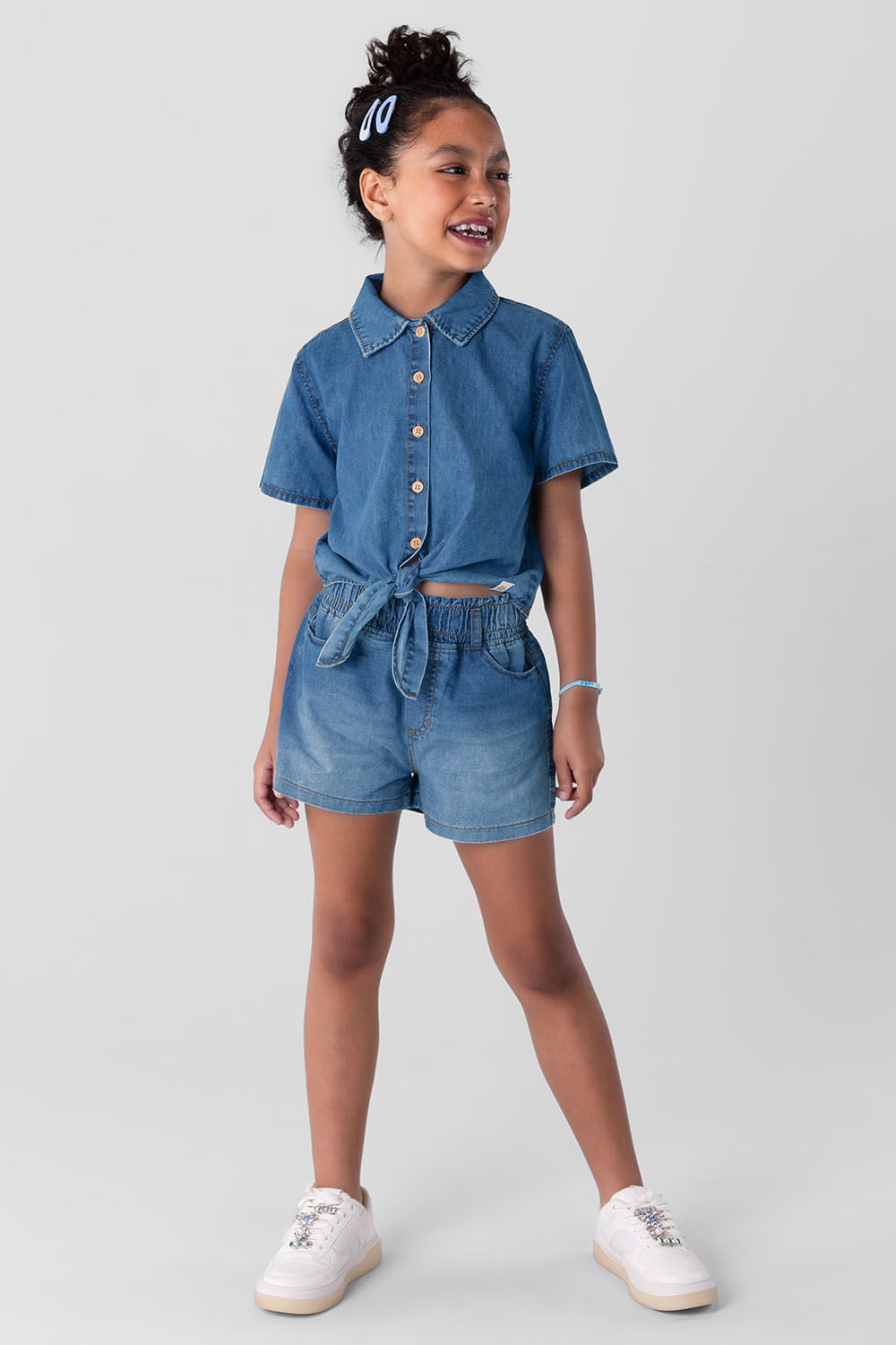 Camisa Cropped Em Jeans Leve Infantil Menina Brandili