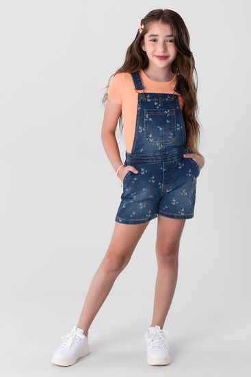 Jardineira jeans infantil menina Brandili - 4
