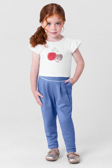 Conjunto infantil menina com blusa cropped e Calça Mundi - 1
