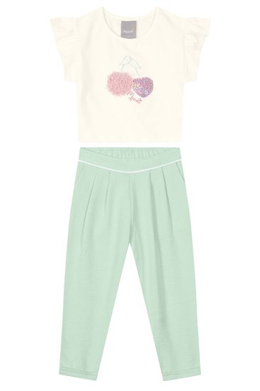Conjunto infantil menina com blusa cropped e Calça Mundi - 1