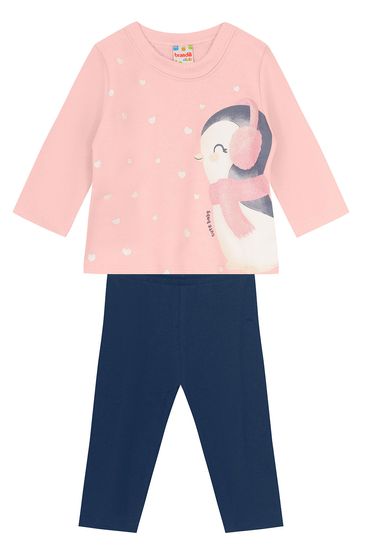 Conjunto bebe menina de pinguim com glitter Brandili