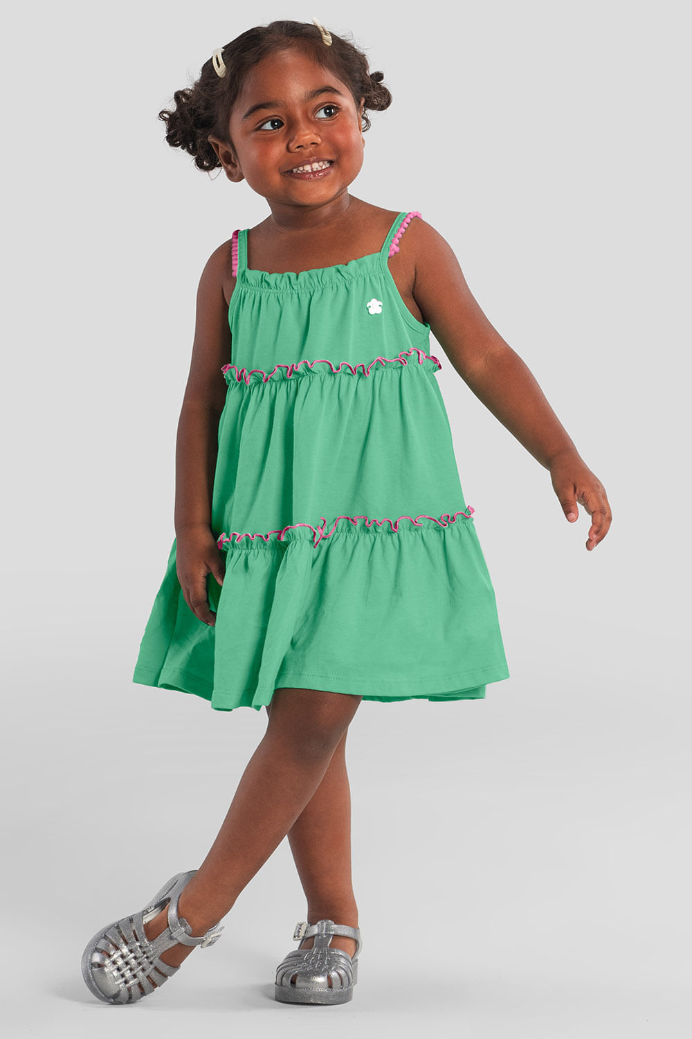 Vestido infantil menina com pompom Brandili