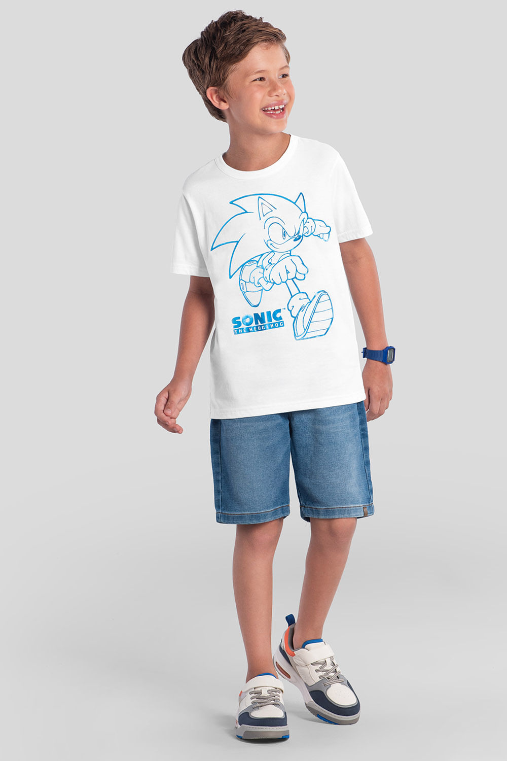 Camiseta infantil menino metalizada do Sonic Brandili