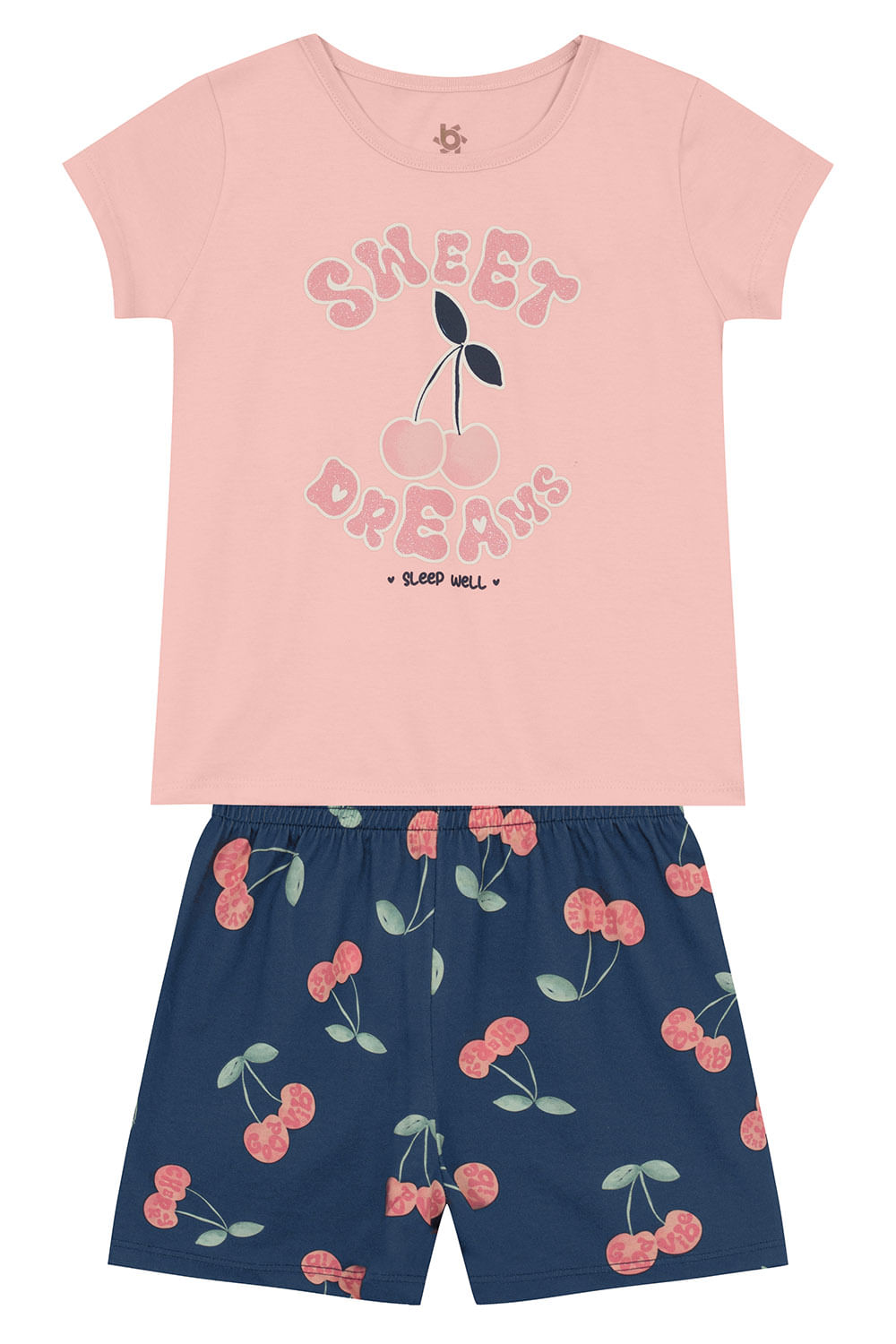 Pijama infantil menina de cereja brilha no escuro Brandili