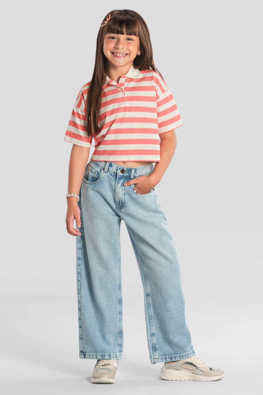 Blusa polo infantil menina listrada Brandili