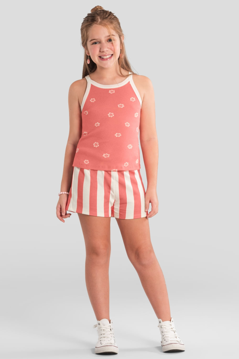 Shorts infantil menina em moletinho listrado Brandili