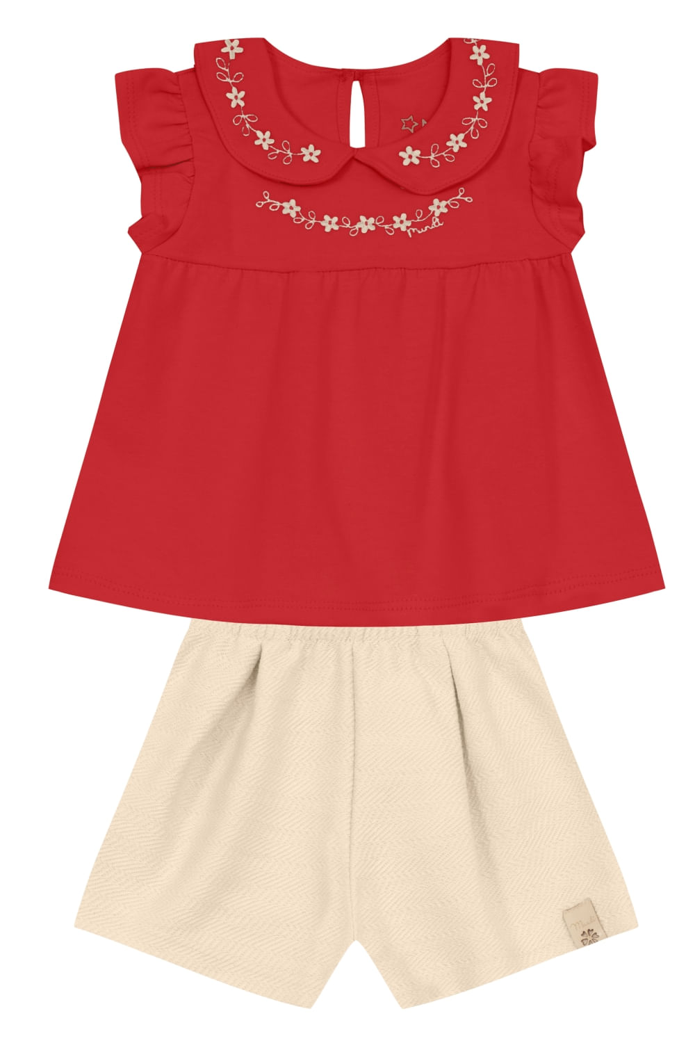 Conjunto bebê menina bordado floral Mundi