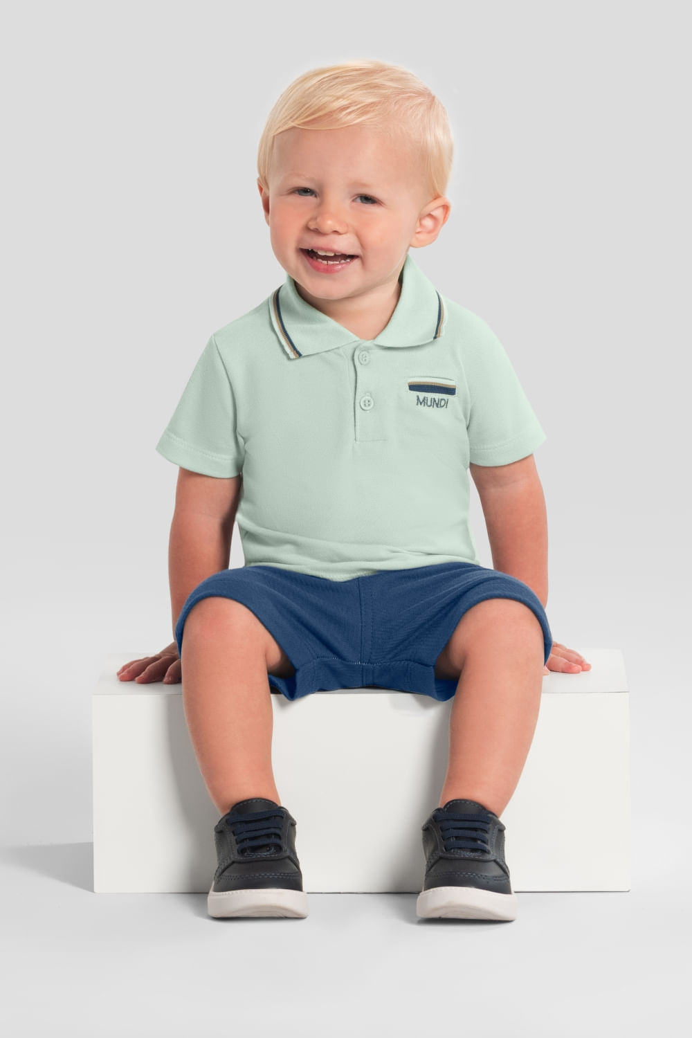 Conjunto bebê menino polo bordada Mundi