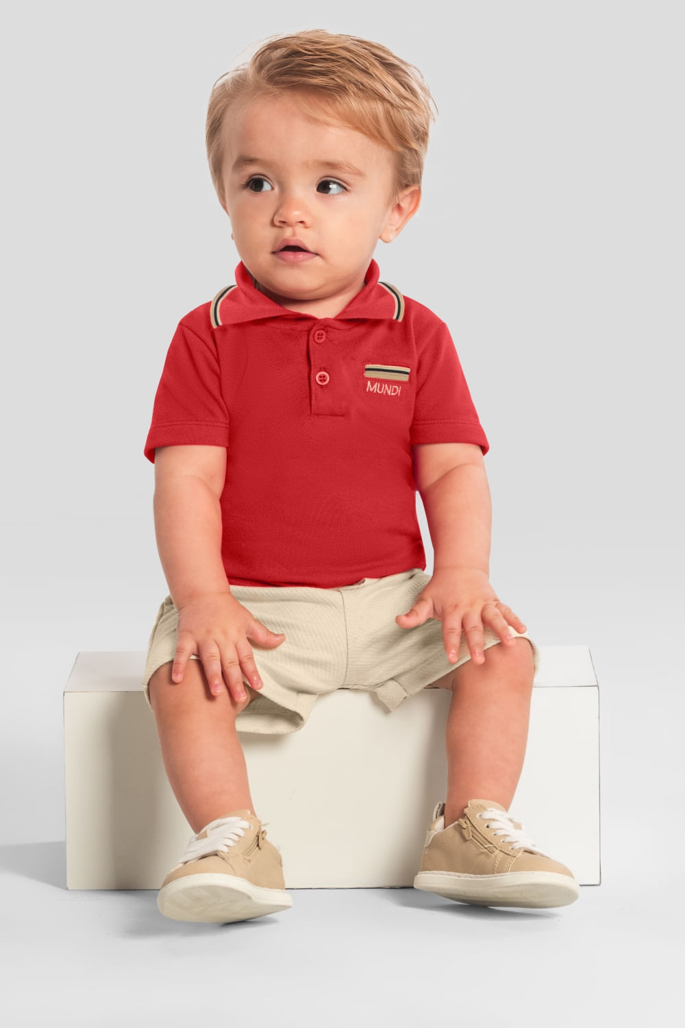 Conjunto bebê menino polo bordada Mundi