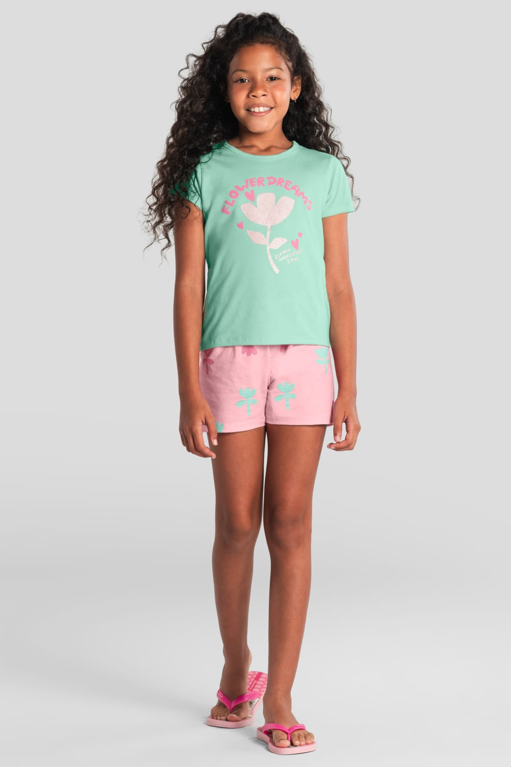 Pijama infantil menina de flor brilhante Brandili