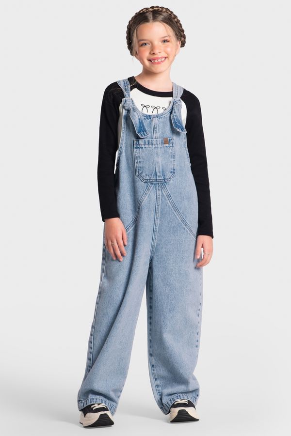 Jardineira jeans infantil menina Brandili -10