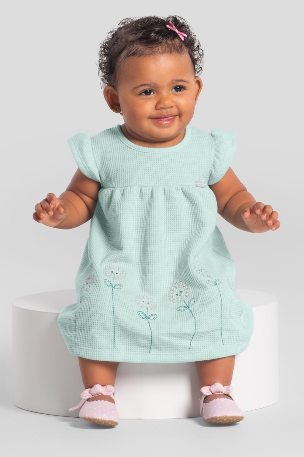 Vestido bebê menina com bordado de flores Brandili Baby