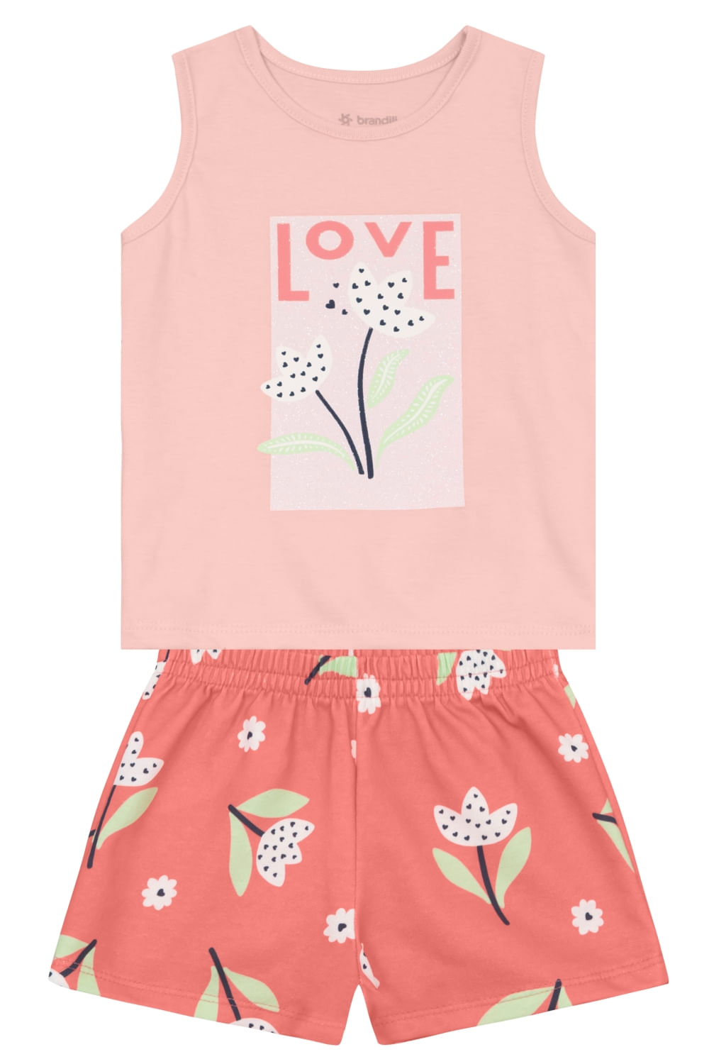 Conjunto infantil menina de flores com glitter Brandili