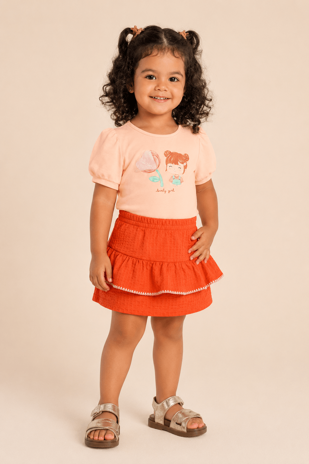 Conjunto infantil menina em cotton com bordado Brandili