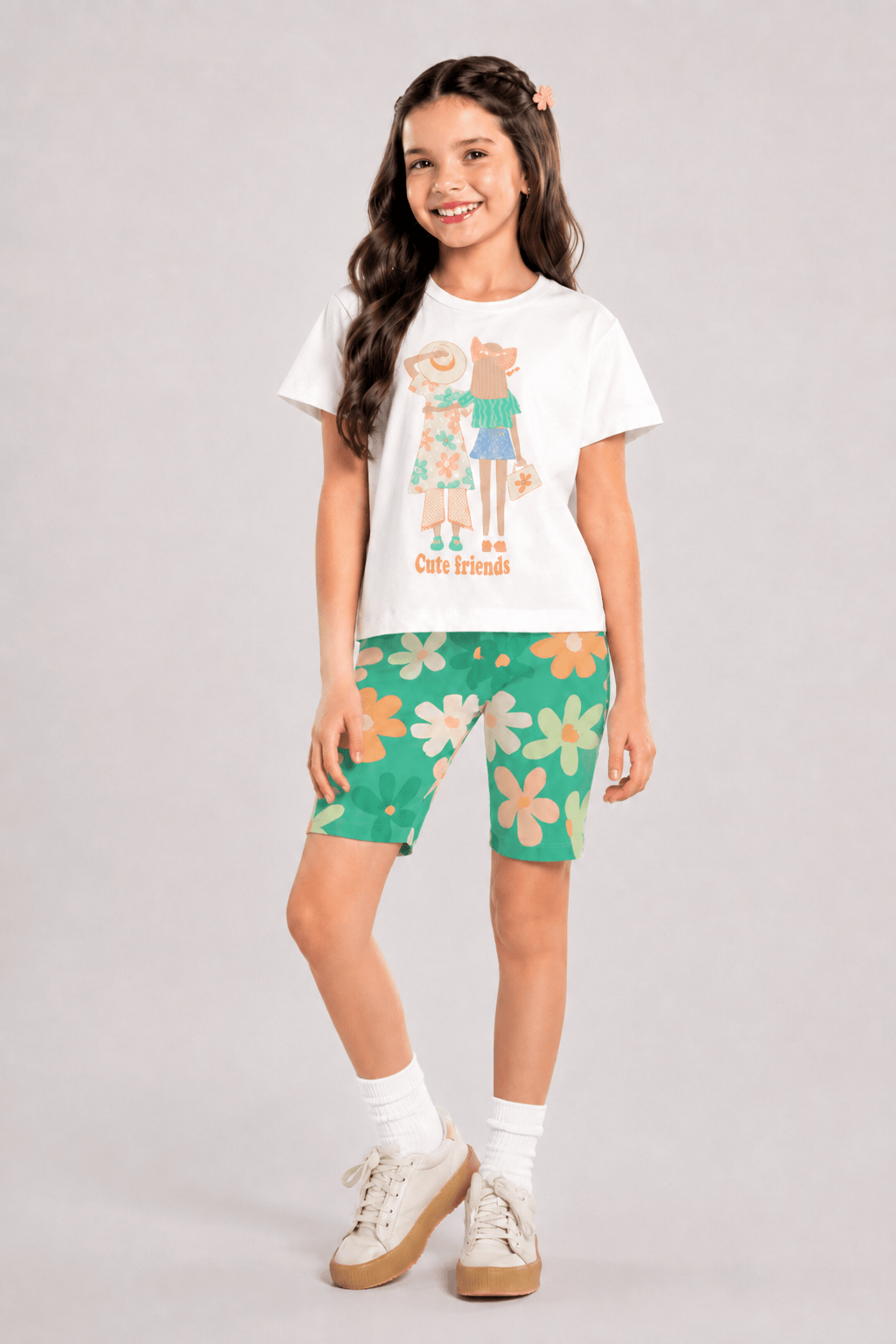 Conjunto infantil menina em meia malha com glitter Brandili